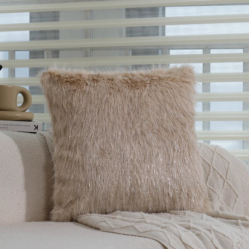 High-quality Silver Thread Fox Fur Cushion Cover 45x45cm Layered Plush 30x50cm Home Living Room Sofa Warm Decorative Pillowcas