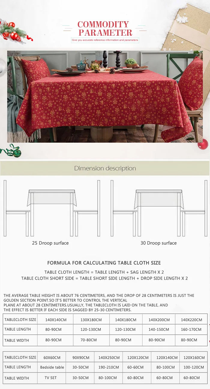 CANIRICA Christmas Tablecloth Linen Gold Tablecloth For Home Kitchen Dining Table Cover Green Mantel Mesa Rectangular Decorative