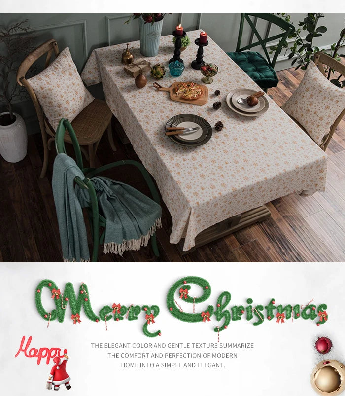 CANIRICA Christmas Tablecloth Linen Gold Tablecloth For Home Kitchen Dining Table Cover Green Mantel Mesa Rectangular Decorative