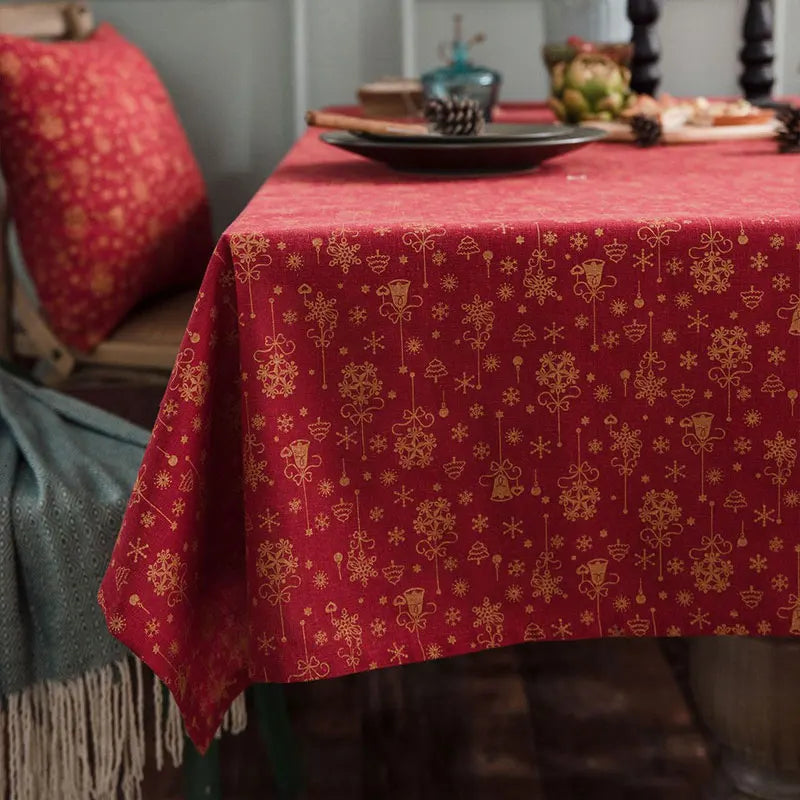 CANIRICA Christmas Tablecloth Linen Gold Tablecloth For Home Kitchen Dining Table Cover Green Mantel Mesa Rectangular Decorative