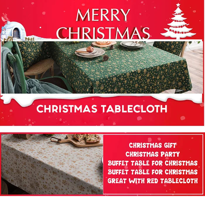 CANIRICA Christmas Tablecloth Linen Gold Tablecloth For Home Kitchen Dining Table Cover Green Mantel Mesa Rectangular Decorative