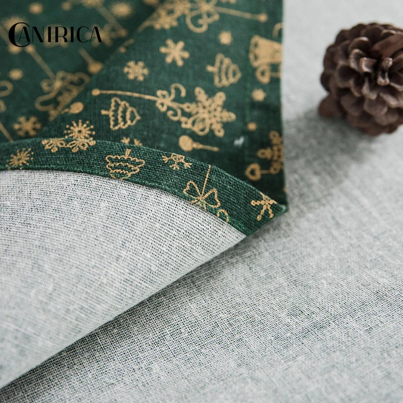 CANIRICA Christmas Tablecloth Linen Gold Tablecloth For Home Kitchen Dining Table Cover Green Mantel Mesa Rectangular Decorative