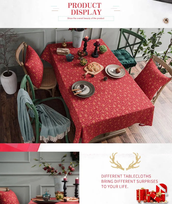 CANIRICA Christmas Tablecloth Linen Gold Tablecloth For Home Kitchen Dining Table Cover Green Mantel Mesa Rectangular Decorative