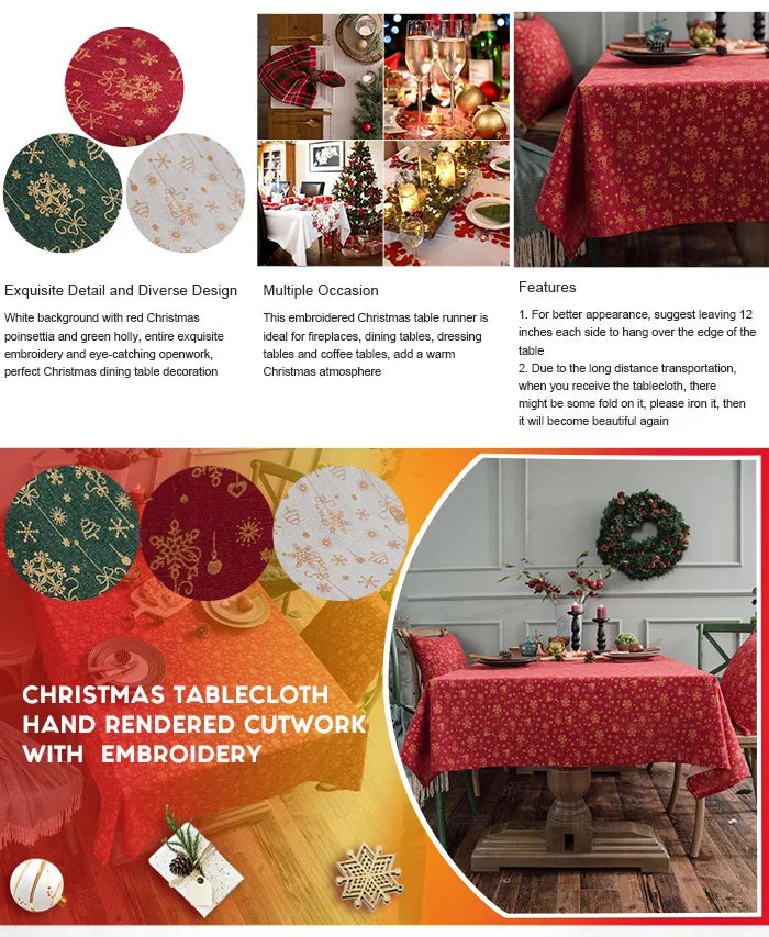CANIRICA Christmas Tablecloth Linen Gold Tablecloth For Home Kitchen Dining Table Cover Green Mantel Mesa Rectangular Decorative