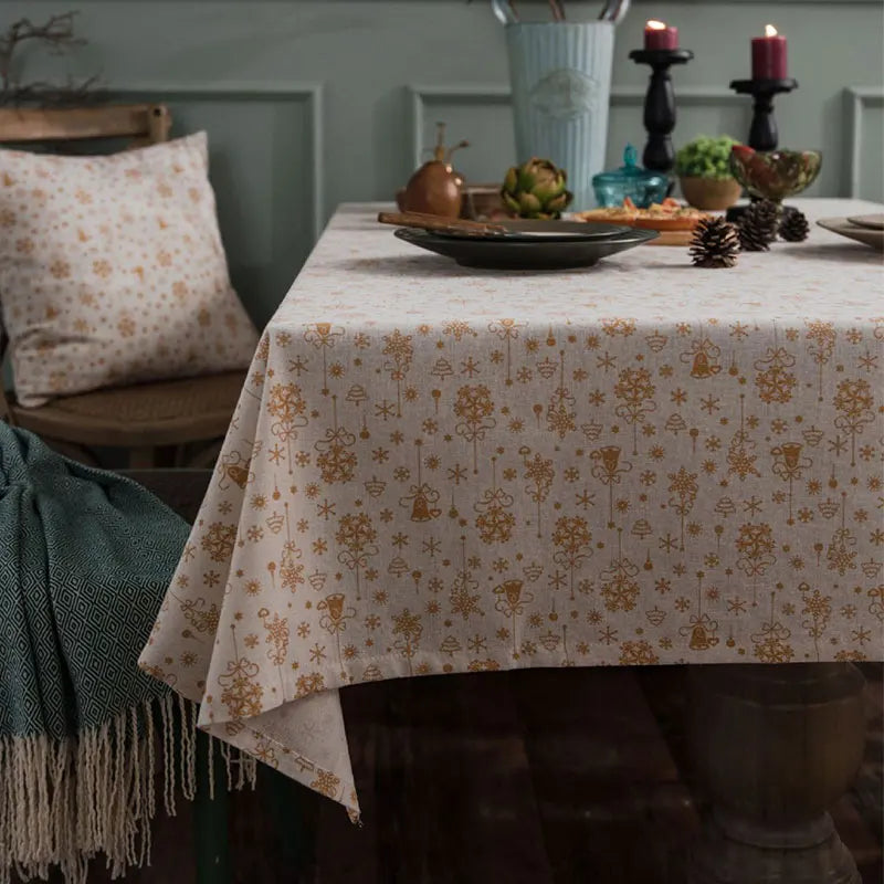 CANIRICA Christmas Tablecloth Linen Gold Tablecloth For Home Kitchen Dining Table Cover Green Mantel Mesa Rectangular Decorative