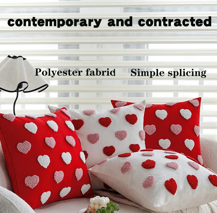Red Love Tufted Cushion Cover Romantic Home Decorative Pillowcase 45x45cm for Living Room Sofa Valentine's Day Gift 18*18 inch