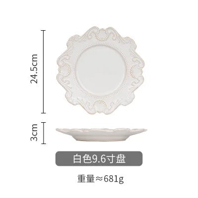 Retro Ceramic Tableware Dishes West Plate Rice Bowl Soup Noodles Dessert Plate Pattern European Relief Dinnerware