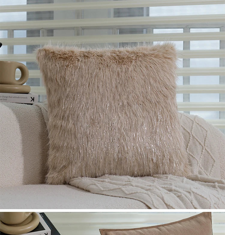 High-quality Silver Thread Fox Fur Cushion Cover 45x45cm Layered Plush 30x50cm Home Living Room Sofa Warm Decorative Pillowcas