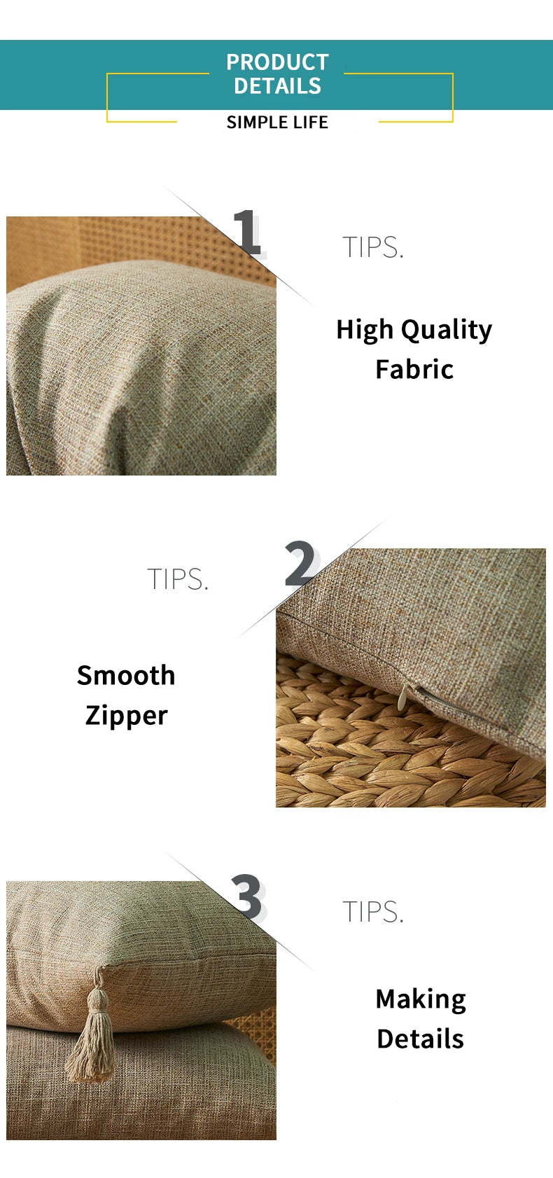 Yellow/Khaki Cushion Cover Home Linen Decorative 1PC and Practical Soft Pillow Cover for Sofa Bedroom Comfortable Pillow Cases