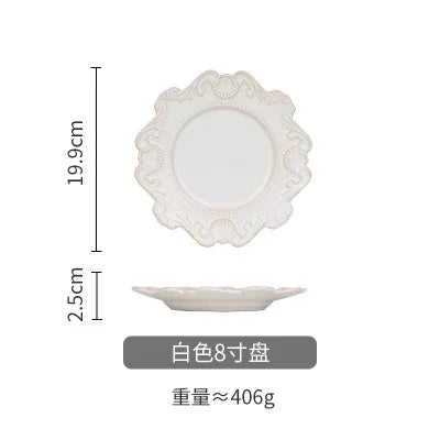 Retro Ceramic Tableware Dishes West Plate Rice Bowl Soup Noodles Dessert Plate Pattern European Relief Dinnerware