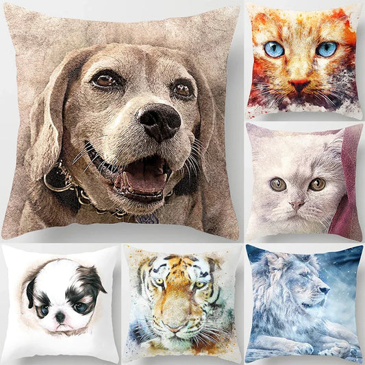 Vibrant Animal Portrait Pillow Covers 45x45cm Soft Velvet Decorative Cushion Cover Dog Cat Tiger Lion Pillowcases for  Sofa Car