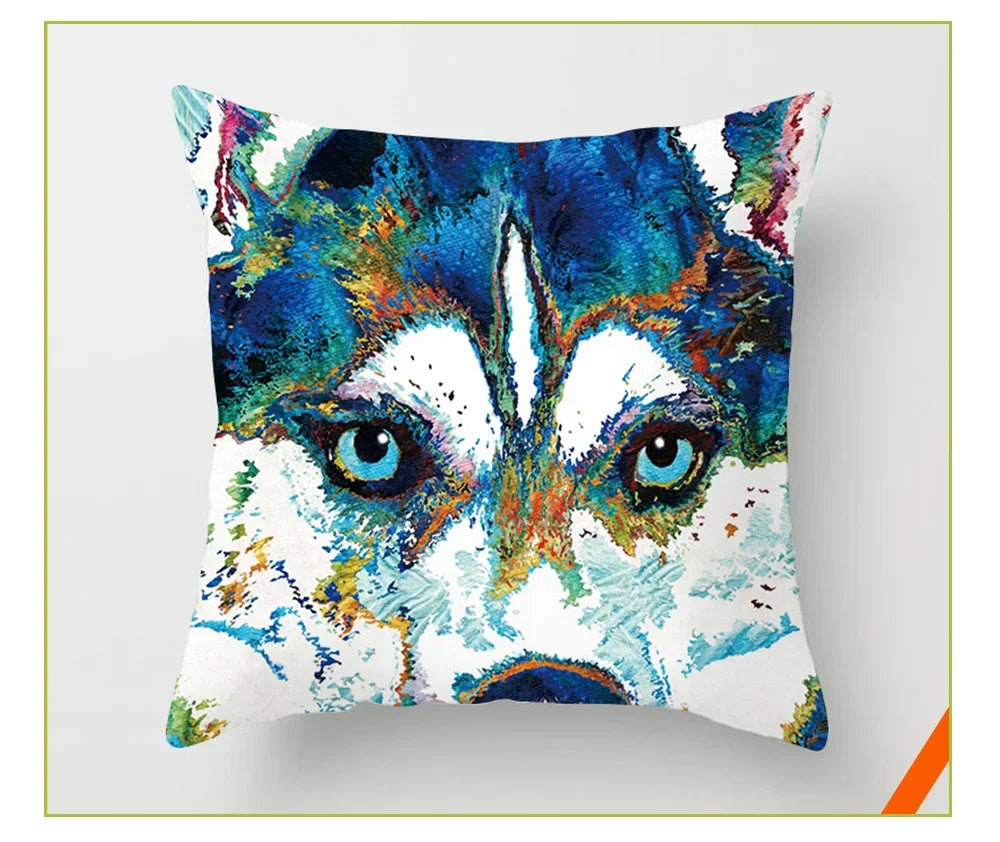 Vibrant Animal Portrait Pillow Covers 45x45cm Soft Velvet Decorative Cushion Cover Dog Cat Tiger Lion Pillowcases for  Sofa Car