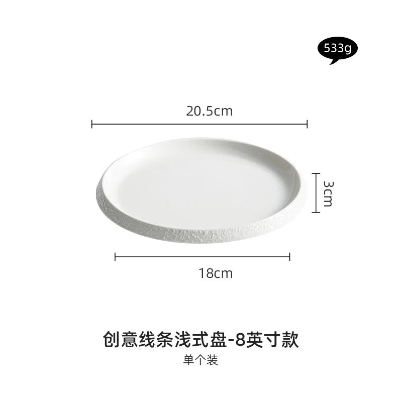White Porcelain Featured Hotel Tableware Stone Pattern Edge Creative Household Ceramics Artistic Cuisine Steak Western Plate