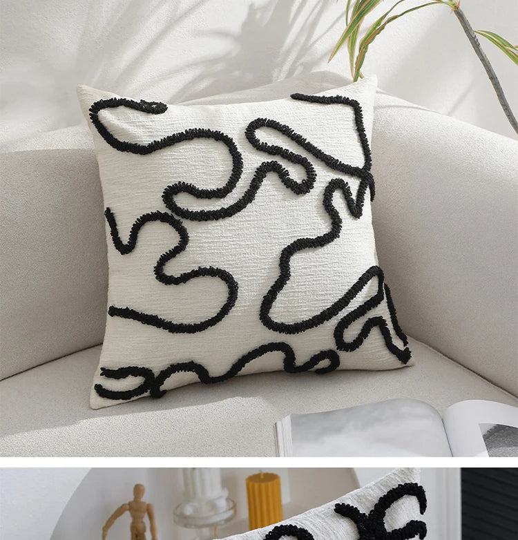 Cushion Cover Geometric Simple Line Chenille 45x45cm Luxury Daily Warm Home Decoration for Living Room Sofa Couch Pillowcase