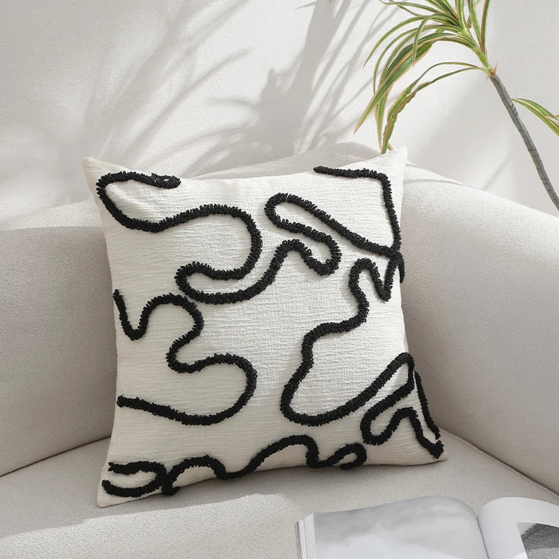 Cushion Cover Geometric Simple Line Chenille 45x45cm Luxury Daily Warm Home Decoration for Living Room Sofa Couch Pillowcase