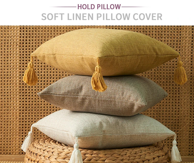 Yellow/Khaki Cushion Cover Home Linen Decorative 1PC and Practical Soft Pillow Cover for Sofa Bedroom Comfortable Pillow Cases
