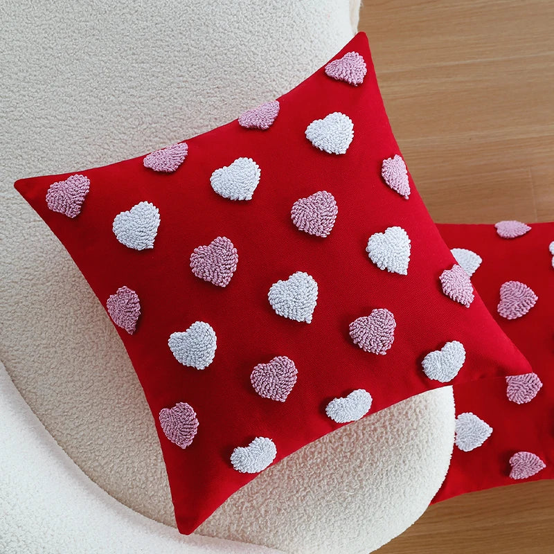 Red Love Tufted Cushion Cover Romantic Home Decorative Pillowcase 45x45cm for Living Room Sofa Valentine's Day Gift 18*18 inch