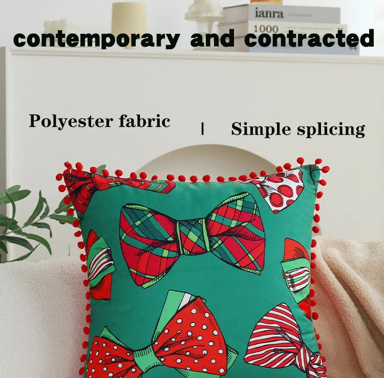 Cushion Cover Ball Edge Romantic Home Decorative Pillowcase 45x45cm for Living Room Sofa Red Bow Valentine's Day Gift 18x18inch