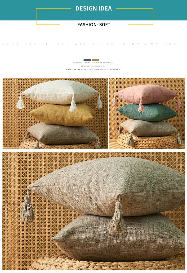 Yellow/Khaki Cushion Cover Home Linen Decorative 1PC and Practical Soft Pillow Cover for Sofa Bedroom Comfortable Pillow Cases