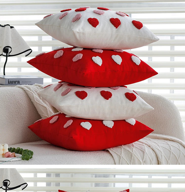 Red Love Tufted Cushion Cover Romantic Home Decorative Pillowcase 45x45cm for Living Room Sofa Valentine's Day Gift 18*18 inch
