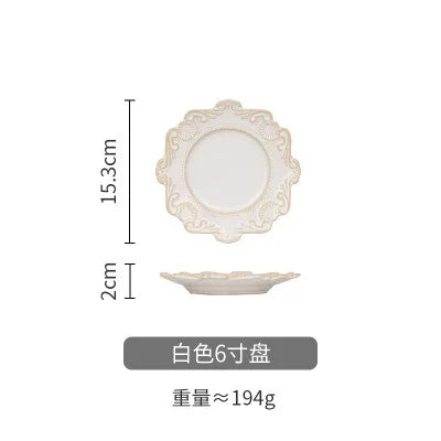 Retro Ceramic Tableware Dishes West Plate Rice Bowl Soup Noodles Dessert Plate Pattern European Relief Dinnerware