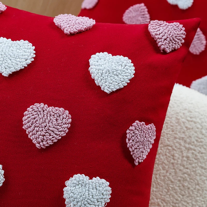 Red Love Tufted Cushion Cover Romantic Home Decorative Pillowcase 45x45cm for Living Room Sofa Valentine's Day Gift 18*18 inch