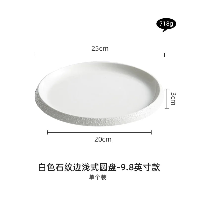 White Porcelain Featured Hotel Tableware Stone Pattern Edge Creative Household Ceramics Artistic Cuisine Steak Western Plate