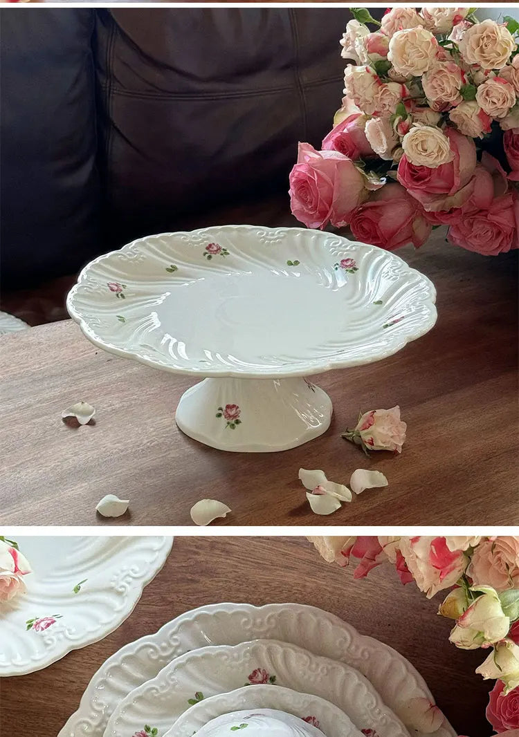 Ceramic Plate Set Coffee Cup Saucer Beautiful Tableware Vintage Rose Dessert Plate Dinner Dishes Gift Tea Cup Kitchen Supplies
