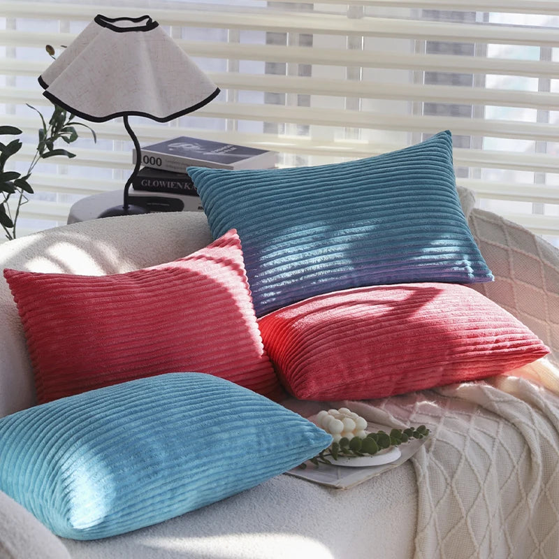 Blue/Pink Cushion Covers Super-Soft Striped Velvet Corduroy Home Decor Pillow 30x50cm Nordic Cover for Sofa Pillow Case