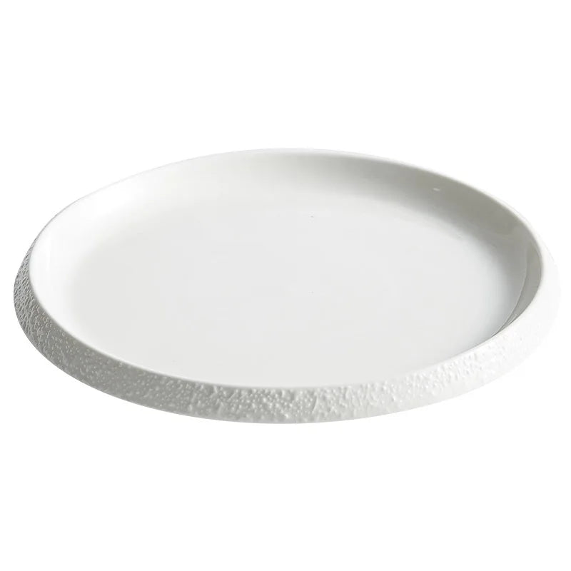 White Porcelain Featured Hotel Tableware Stone Pattern Edge Creative Household Ceramics Artistic Cuisine Steak Western Plate