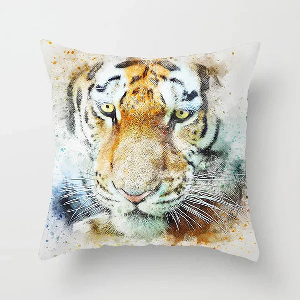 Vibrant Animal Portrait Pillow Covers 45x45cm Soft Velvet Decorative Cushion Cover Dog Cat Tiger Lion Pillowcases for  Sofa Car