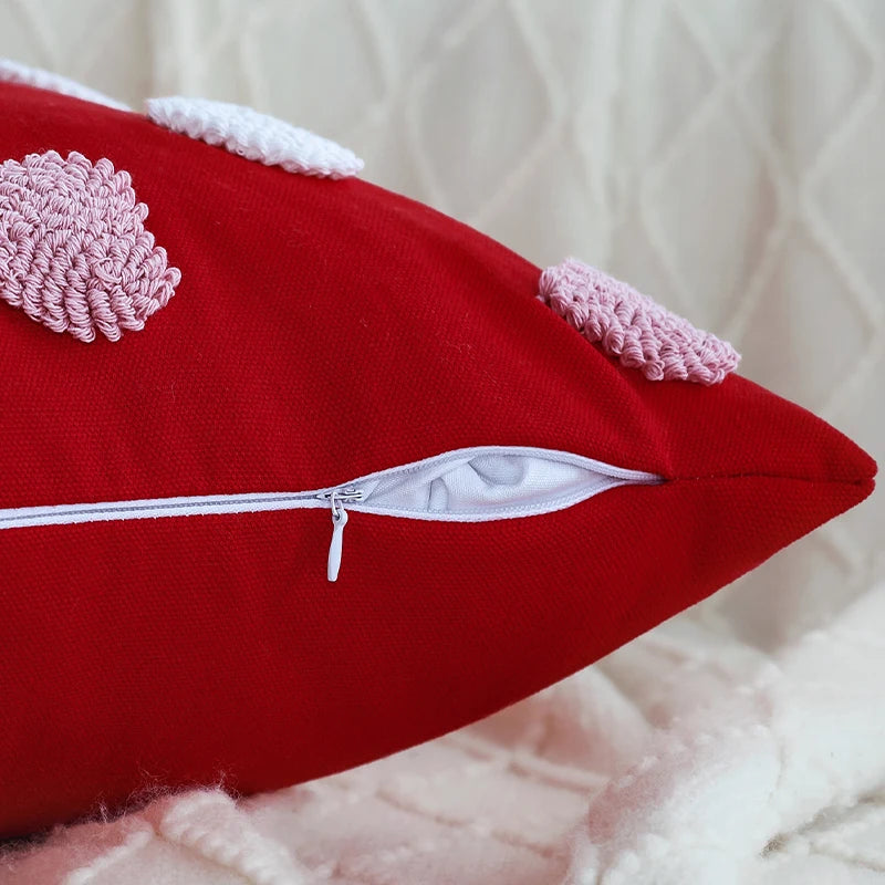 Red Love Tufted Cushion Cover Romantic Home Decorative Pillowcase 45x45cm for Living Room Sofa Valentine's Day Gift 18*18 inch