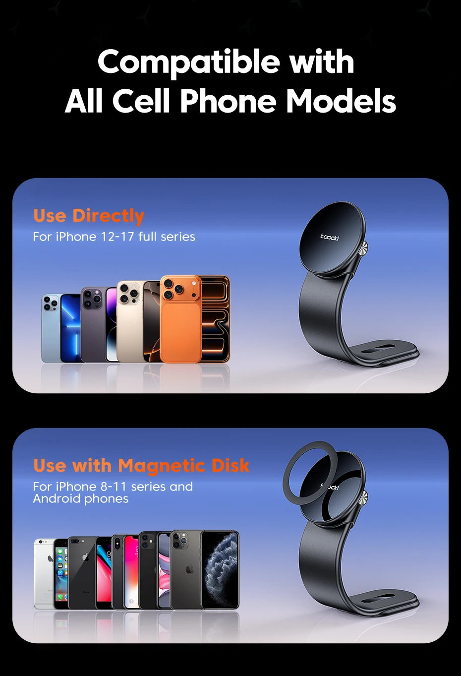 Toocki N52 Strong Magnetic Car Phone Holder Rotation Mobile Bracket GPS Cell Phone Stand in Car For Magsafe For iPhone15 14 13