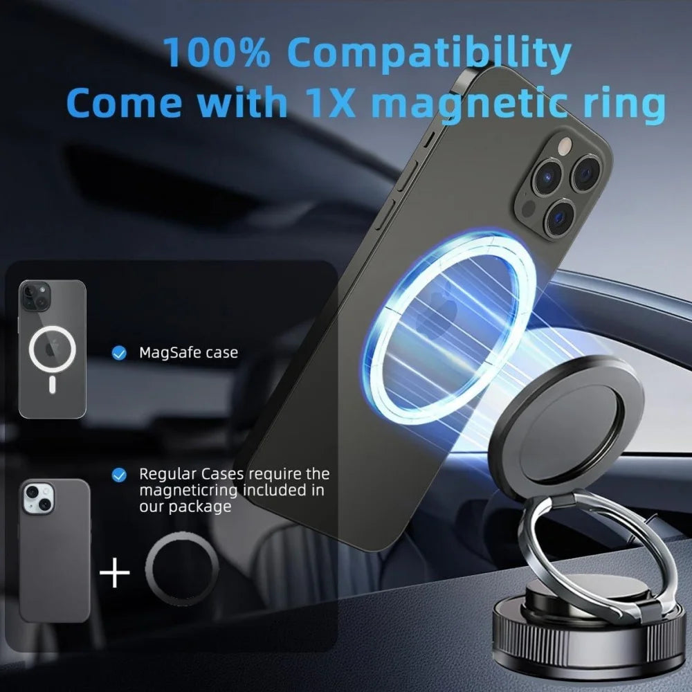 360° Rotating Magnetic Car Phone Holder-Super Strong Vacuum Suction Cup,Magnetic Mount,Universal Phone Stand for All Smartphones