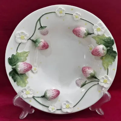 Pet strawberry tableware pink household ceramic bowl deep plate breakfast  westerna past dessert cake