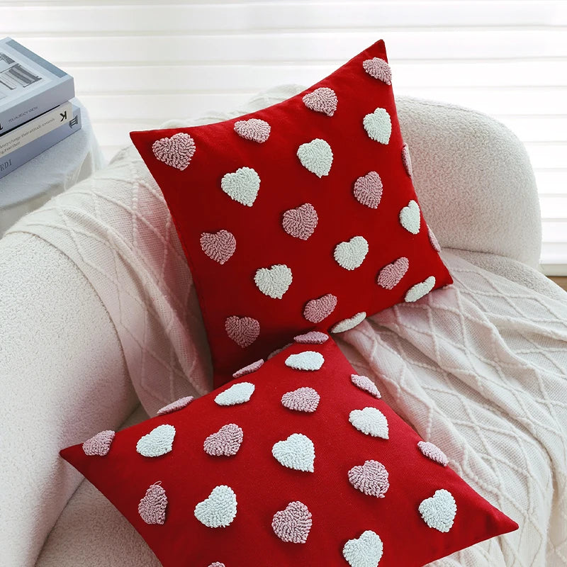 Red Love Tufted Cushion Cover Romantic Home Decorative Pillowcase 45x45cm for Living Room Sofa Valentine's Day Gift 18*18 inch