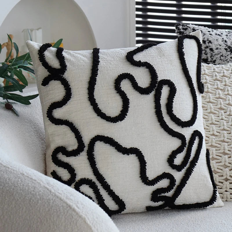 Cushion Cover Geometric Simple Line Chenille 45x45cm Luxury Daily Warm Home Decoration for Living Room Sofa Couch Pillowcase