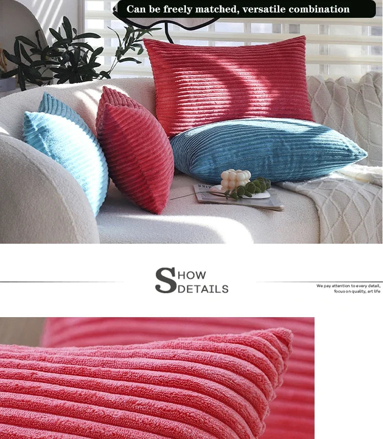 Blue/Pink Cushion Covers Super-Soft Striped Velvet Corduroy Home Decor Pillow 30x50cm Nordic Cover for Sofa Pillow Case
