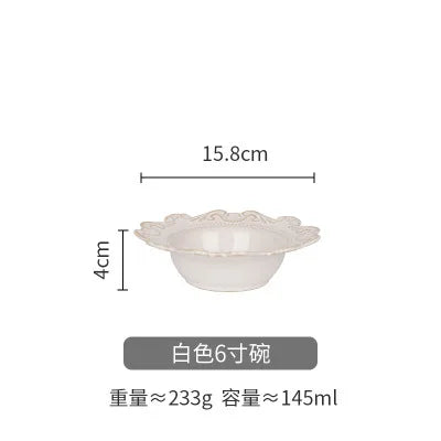 Retro Ceramic Tableware Dishes West Plate Rice Bowl Soup Noodles Dessert Plate Pattern European Relief Dinnerware
