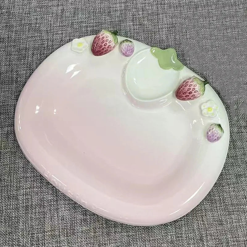 Pet strawberry tableware pink household ceramic bowl deep plate breakfast  westerna past dessert cake