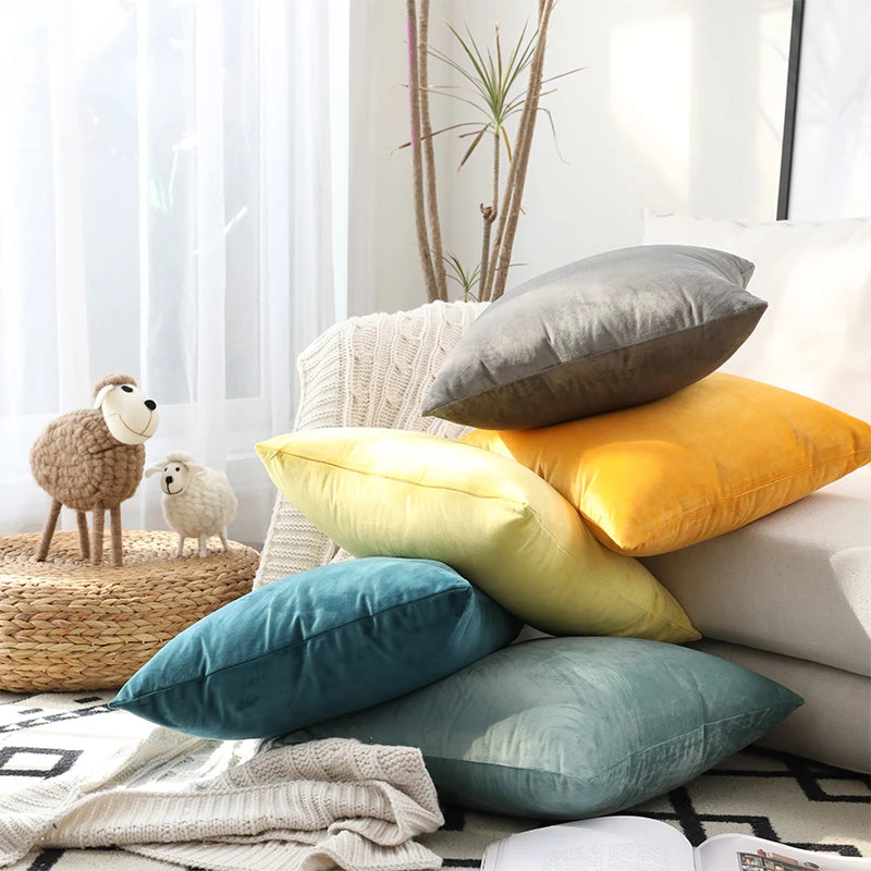 Peacock Blue Velvet Cushion Covers Soft Pillowcases 45x45 cm Nordic Home Decor Pillows Cover for Sofa Couch Pillow Covers