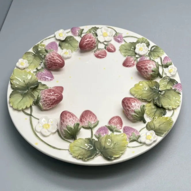 Pet strawberry tableware pink household ceramic bowl deep plate breakfast  westerna past dessert cake