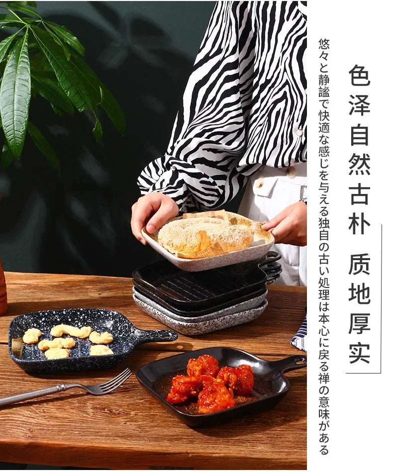 Ceramic tableware wholesale Ceramic tableware  High value Western food plate Baking Handle  Porcelain  Square plate Dinner plate