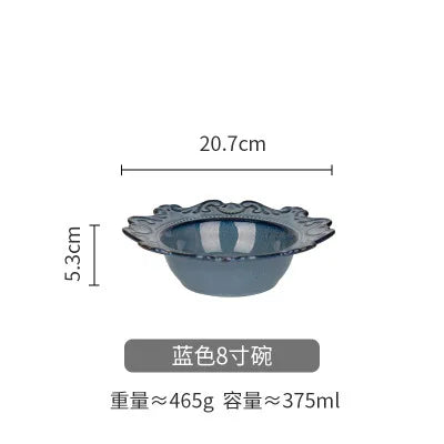 Retro Ceramic Tableware Dishes West Plate Rice Bowl Soup Noodles Dessert Plate Pattern European Relief Dinnerware
