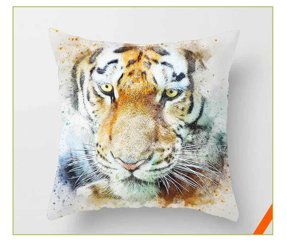 Vibrant Animal Portrait Pillow Covers 45x45cm Soft Velvet Decorative Cushion Cover Dog Cat Tiger Lion Pillowcases for  Sofa Car