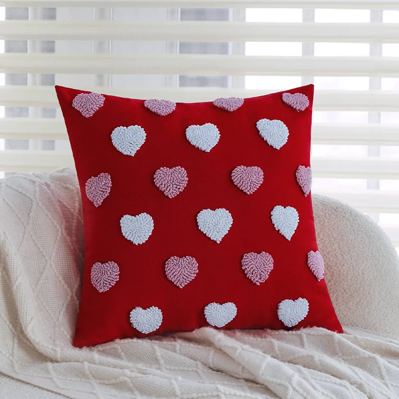 Red Love Tufted Cushion Cover Romantic Home Decorative Pillowcase 45x45cm for Living Room Sofa Valentine's Day Gift 18*18 inch