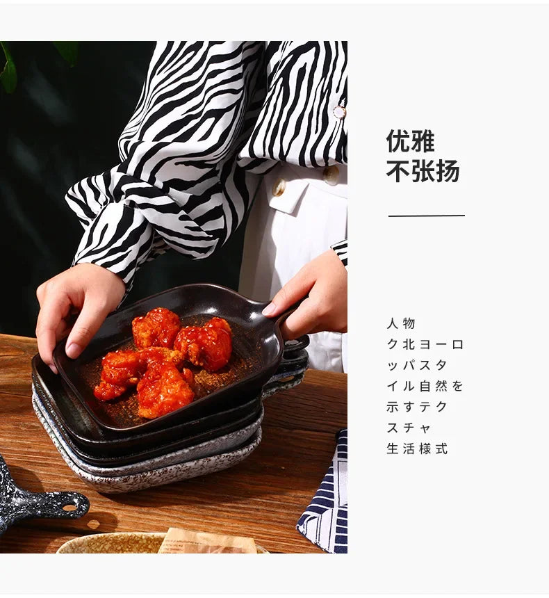 Ceramic tableware wholesale Ceramic tableware  High value Western food plate Baking Handle  Porcelain  Square plate Dinner plate