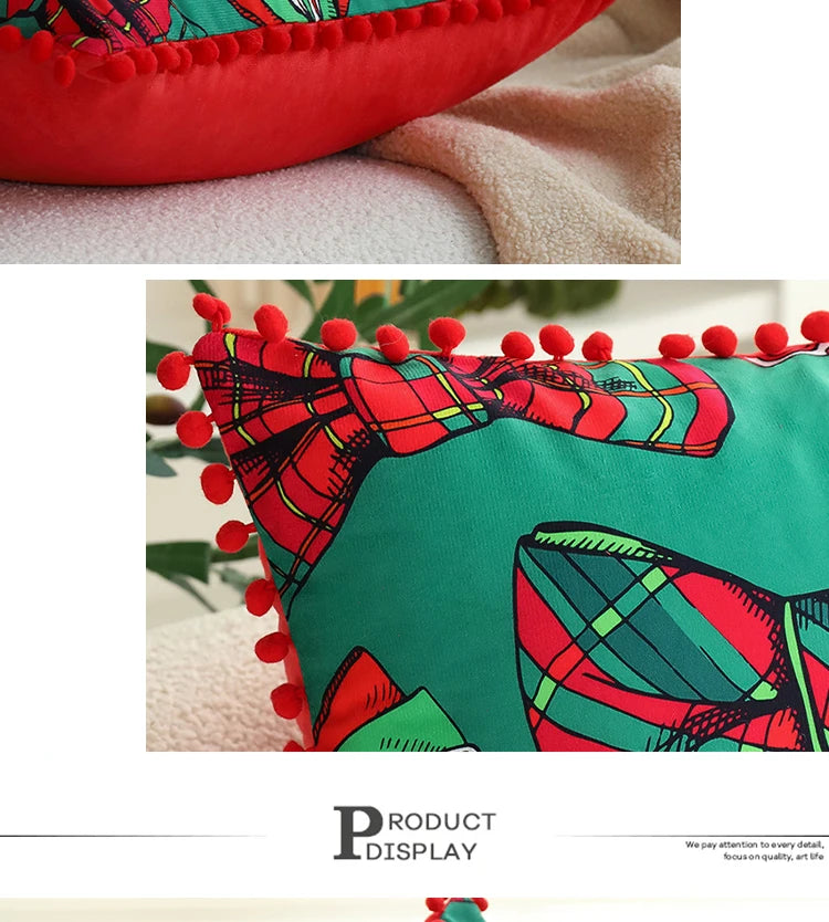 Cushion Cover Ball Edge Romantic Home Decorative Pillowcase 45x45cm for Living Room Sofa Red Bow Valentine's Day Gift 18x18inch