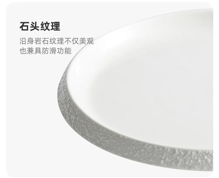 White Porcelain Featured Hotel Tableware Stone Pattern Edge Creative Household Ceramics Artistic Cuisine Steak Western Plate