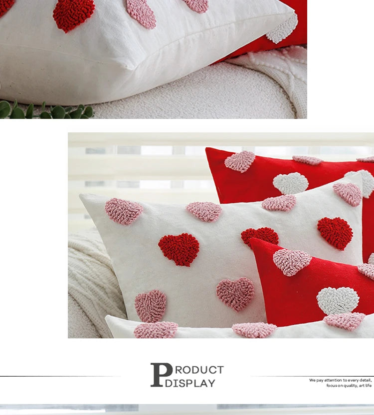 Red Love Tufted Cushion Cover Romantic Home Decorative Pillowcase 45x45cm for Living Room Sofa Valentine's Day Gift 18*18 inch